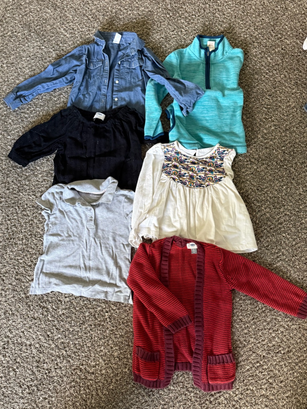 Mixed Girl’s Tops Bundle - Red, Cream, Gray, Black, Teal, Chambray